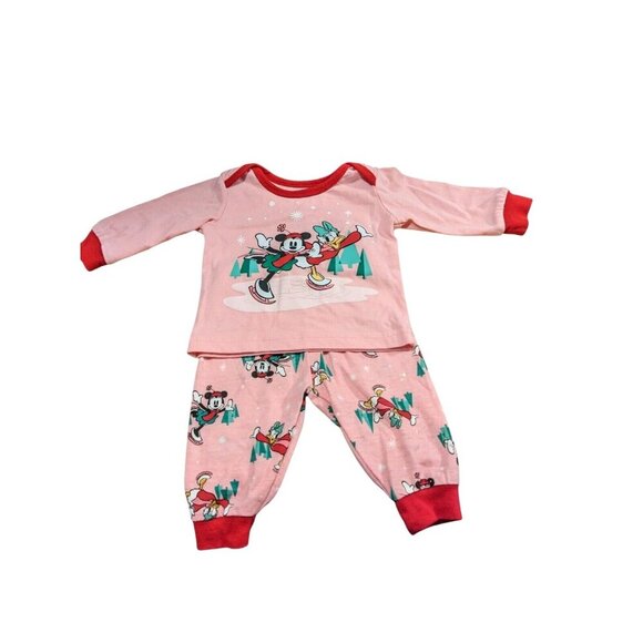 Disney Baby Girl Christmas Pajamas 0 to 3 Mos PJs 2 Piece Minnie Mouse Pink - Picture 1 of 4